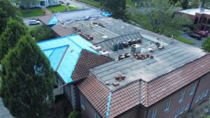 A commercial roof that is in a process of commercial roofing services in Gainesville, GA